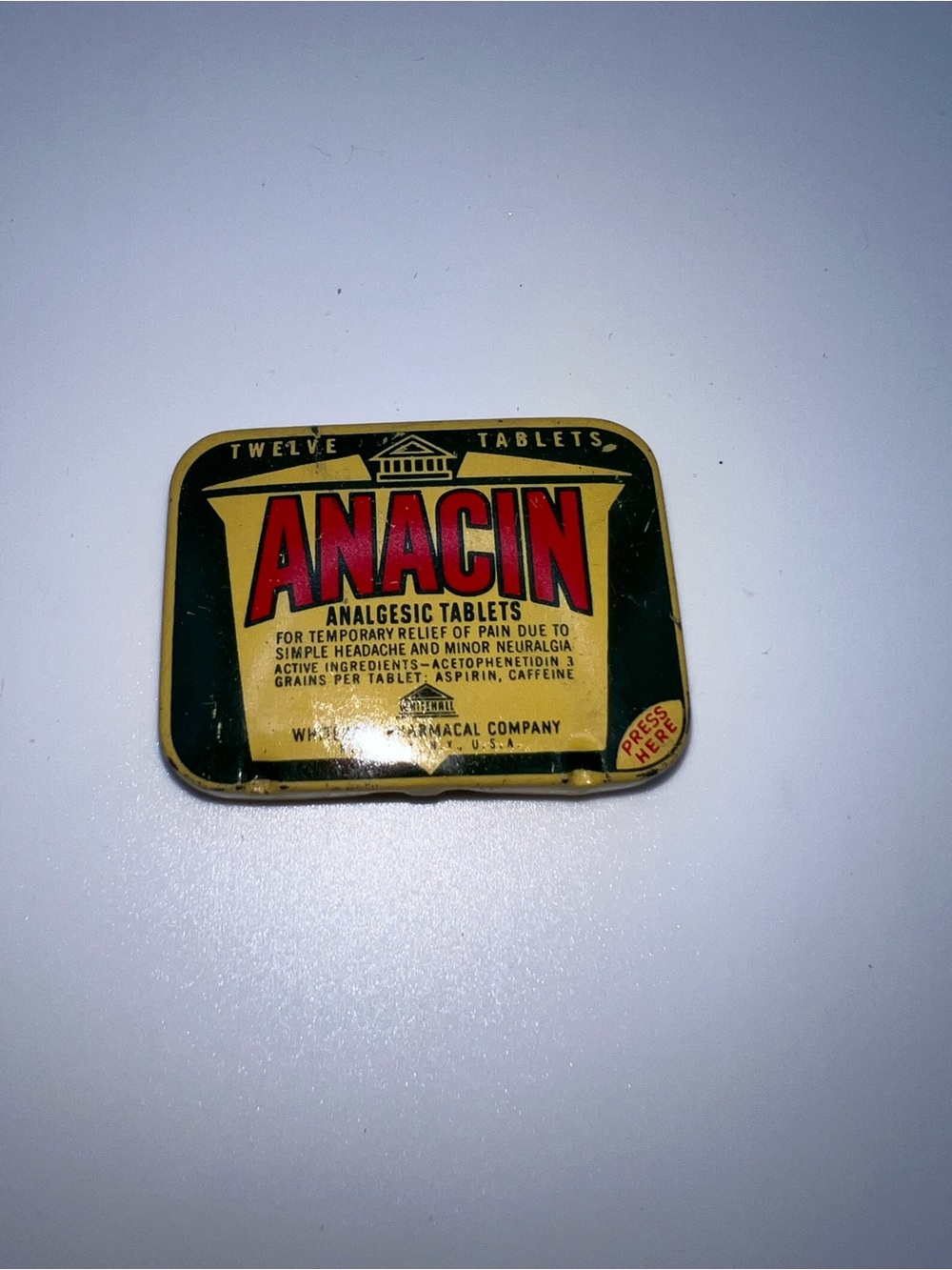 Vintage Anacin Analgesic Tablets metal advertising tin